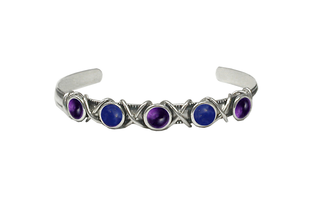 Sterling Silver Cuff Bracelet With Amethyst And Lapis Lazuli